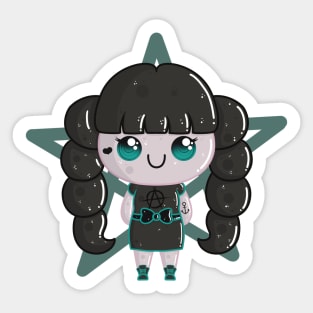 Cute Black Haired Wiccan Girl Sticker